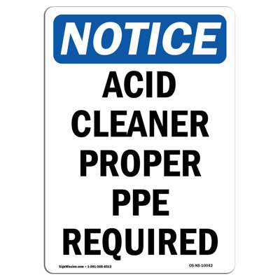 Notice - Acid Cleaner Proper Ppe Required Sign