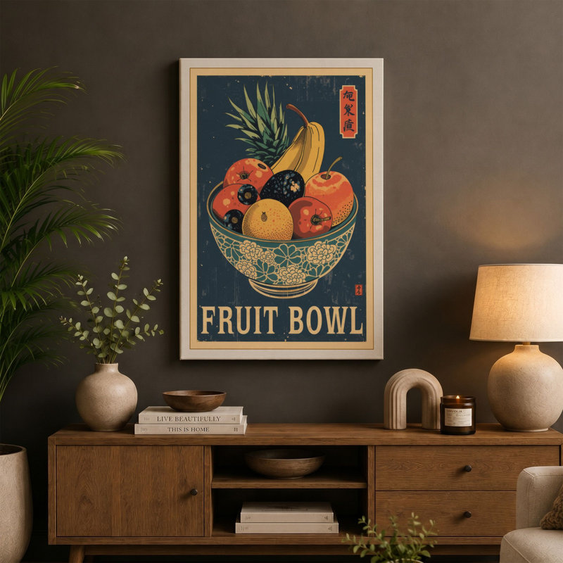 Fruit Bowl, Art Deco - Wrapped Canvas, 30x20 - 76.2 x 50.8 cm, White Border