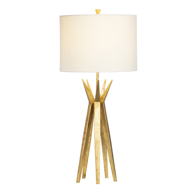 Gold Foil Angled Metal Table Lamp with White Linen Shade