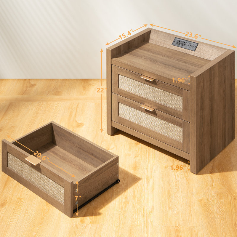 Amrutha 23.6'' W Nightstand, Natural Oak