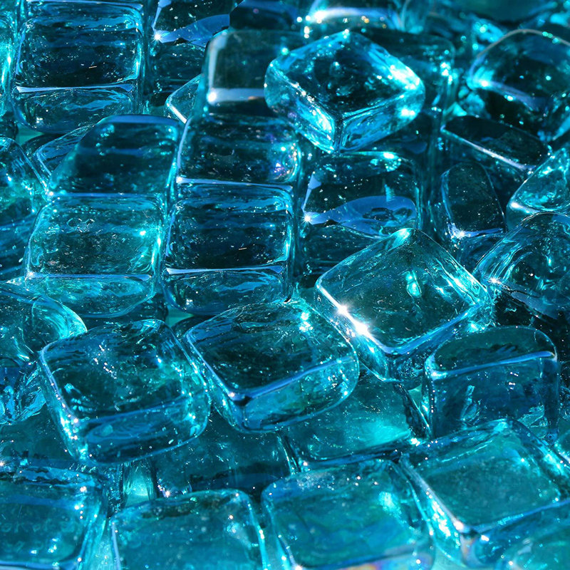 Aqua Blue Reflective Glass Cubes for Fire Pits, 10 Pound