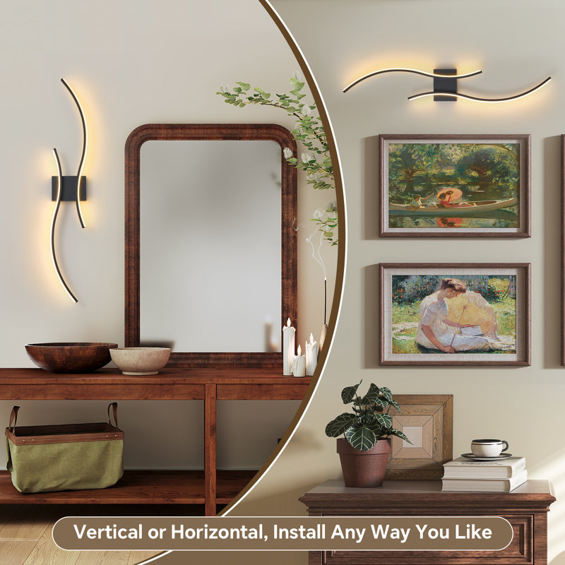 2-Pack Battery Operated Wall Sconces with Remote Control, Non-Hardwired LED Flush Mounted Sconces, 31.5 Inch, Matte Black