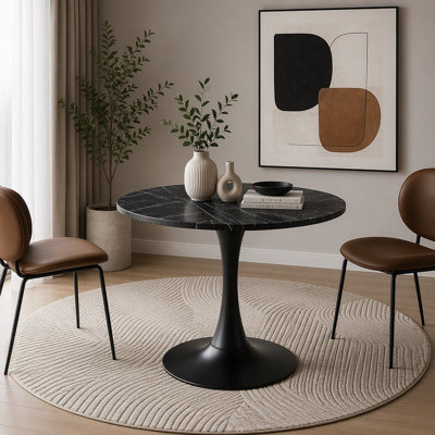 Table de salle à manger ronde, table tulipe ronde de 60 cm avec plateau épais et pied en métal, table bistro moderne du milieu du siècle pour cuisine, petits espaces, salon, café (faux marbre)