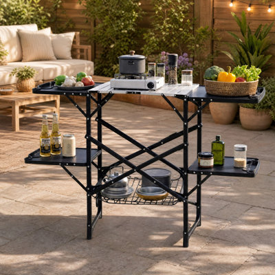 Table de camping pliable - Aluminium - 1 pièce - Table de camping - 154 lb avec plateaux latéraux et crochets