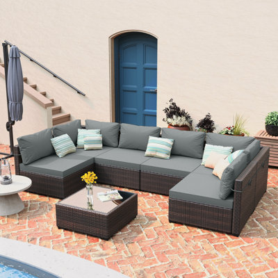 7-piece wicker patio conversation sets with cushions