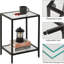 Black 2-tier Tempered Glass Side Table, Modern End Table-67071289