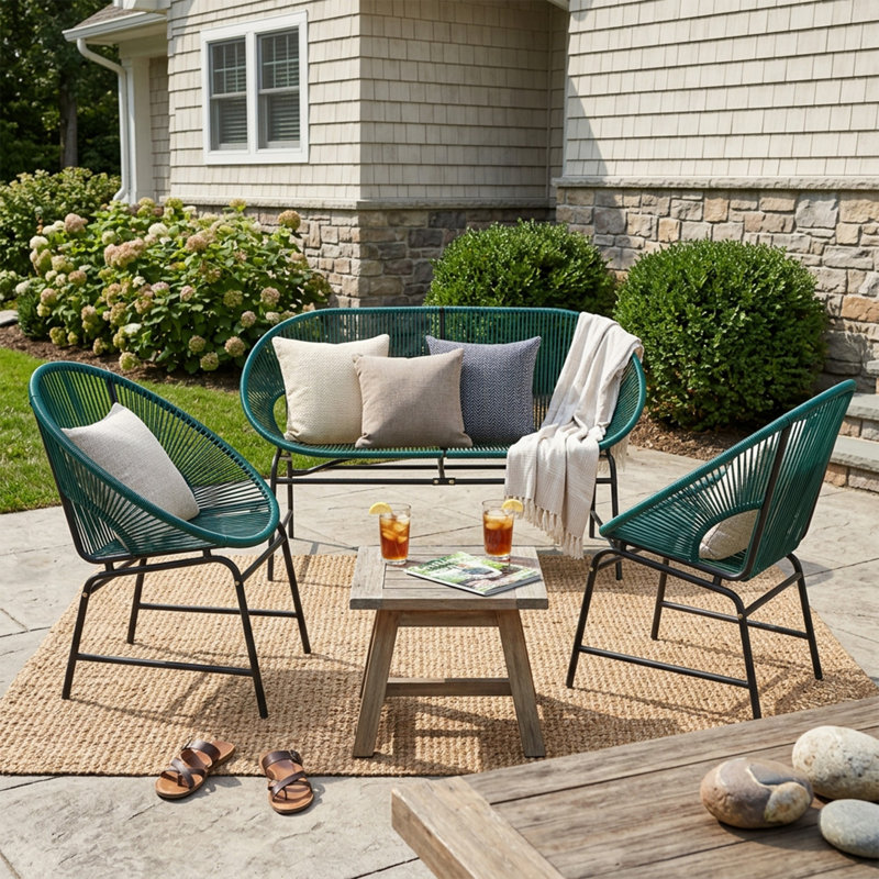 Ensemble de conversation extérieur pour balcon, jardin, terrasse, Bleu sarcelle