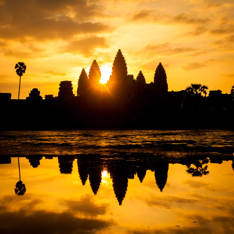 Angkor Wat Silhouette During Sunrise by Holgs - No Frame Print on Canvas, 30cm H x 30cm W