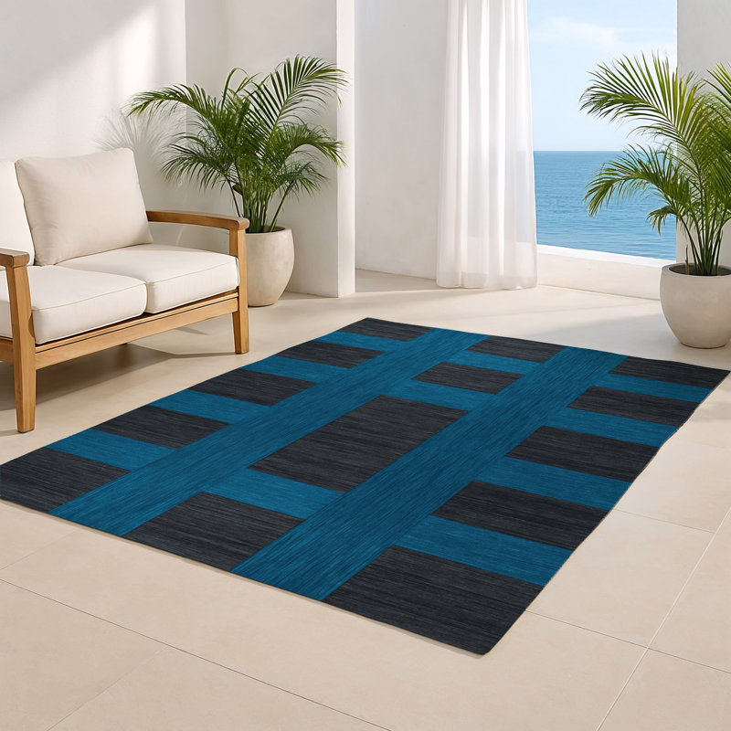 Tapis intérieur / extérieur noir à carreaux, Rectangulaire 2 pi x 3 pi