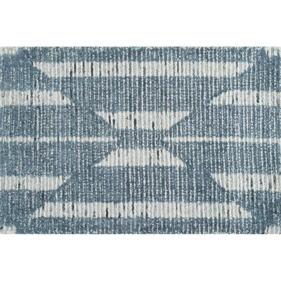 Hazen Hand Tufted Wool Geometric Area Rug in Blue