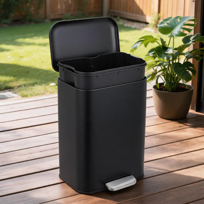 13 Gal Black tainless Steel Rectangular Step-On Trash Can Soft-Close Lid, Removable Inner Bucket, Fingerprint Resistant, Non-Slip Base for Kitchen, Bathroom & Offic