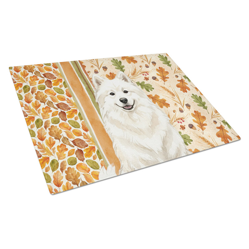 Cream Samoyed Heirloom Fall Glass Cutting Board