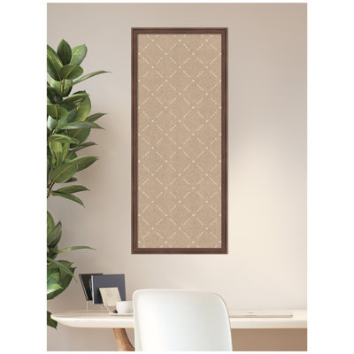 Kate and Laurel Framed Fabric Pinboard Beige Lattice Pattern Printed Linen Casual Bulletin Board for Use as a Vision Board or Wall Organization