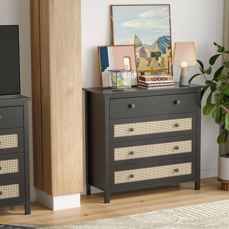Buffet avec 4 tiroirs, console moderne en bois pour la cuisine, le salon et le couloir, Noir
