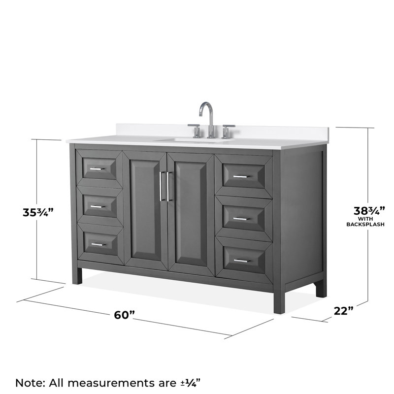 Daria 60'' W Single Vanity, Matte Black, Gray, White Quartz