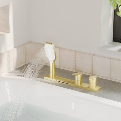 Robinet de baignoire à fixation sur le comptoir Doux Waterfall avec douche à main à 2 fonctions et inverseur