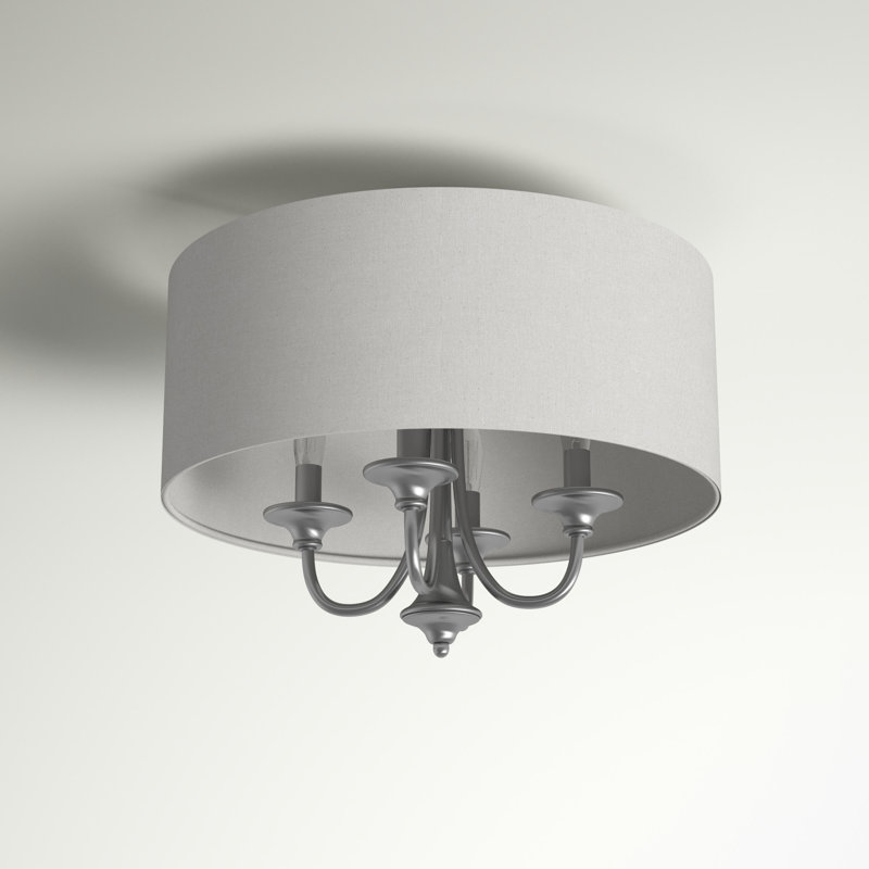 Bhushan Fabric Semi Flush Mount, Satin Nickel