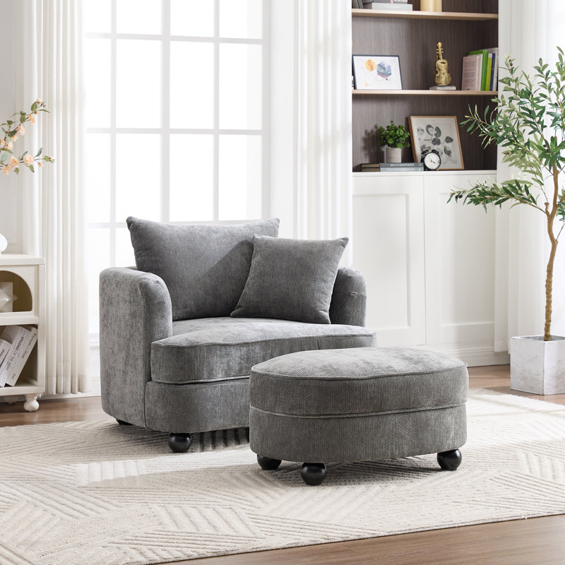 Fauteuil d'appoint 40,2 po en chenille avec repose-pieds elliptique, Gris