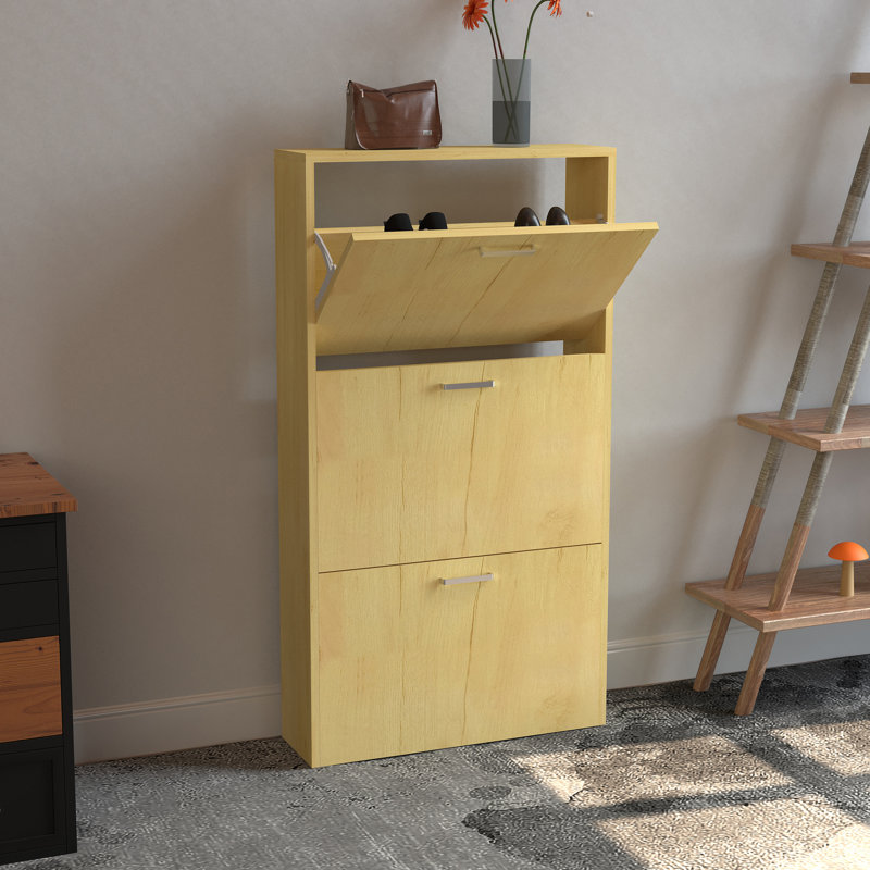 9 Pair Shoe Storage Cabinet, Honey oak
