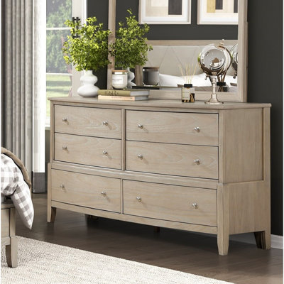 Commode à six tiroirs de style maison de campagne classique avec finition beige et meubles de chambre à coucher en bois robustes et durables