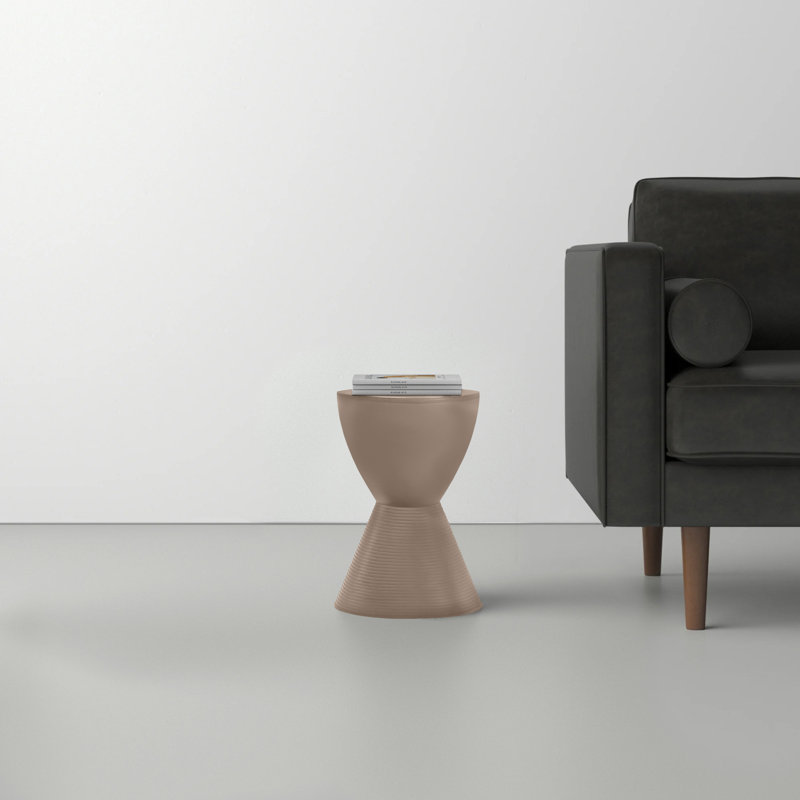 Taupe Round Plastic Pedestal End Table with Storage