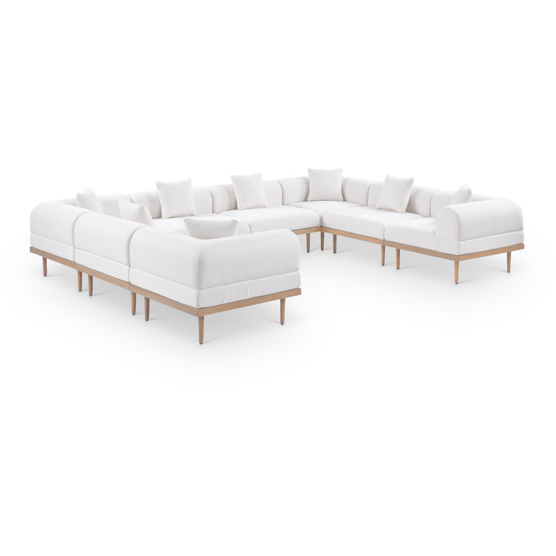 Madeleine 142" Resilient Water Resistant Olefin Fabric Upholstered 8Pc. Outdoor Patio Modular Sectional, Cream