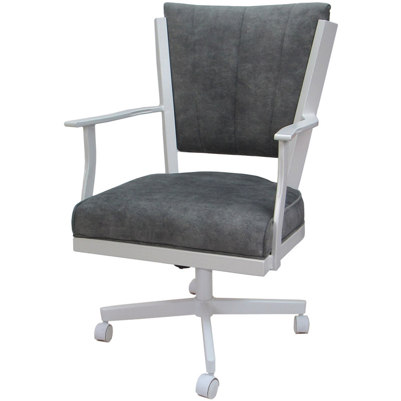 Danyael Metal Dining Caster Chair with Arms, White, Outlier Charcoal
