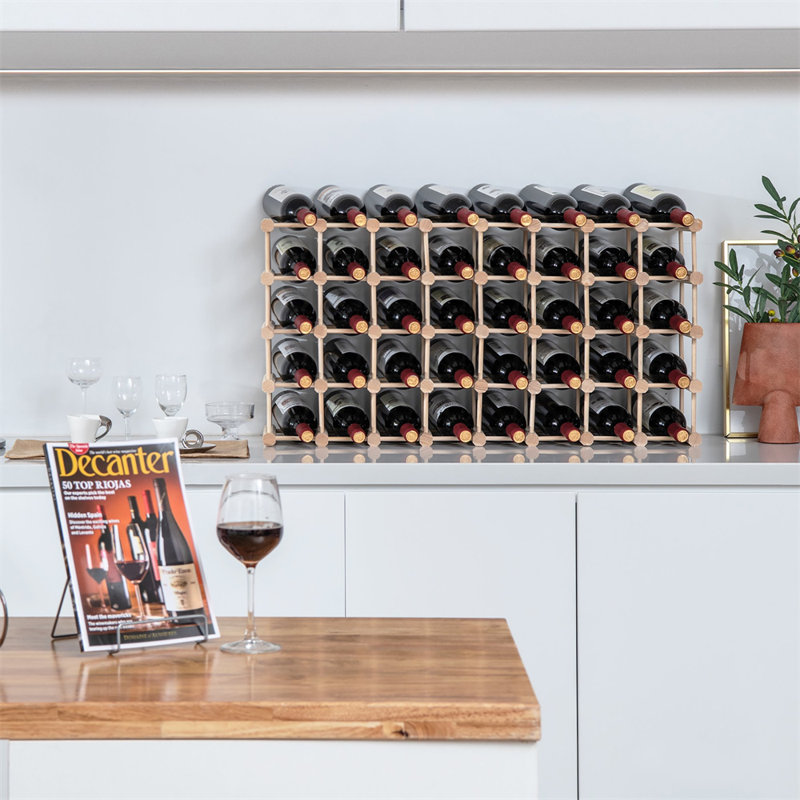 Aelyn 36 Bottle Solid Wood Floor Wine Bottle Rack in Natural
