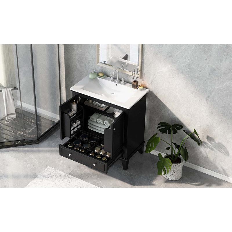 Meuble-lavabo multifonctionnel avec portes et tiroir 30 po