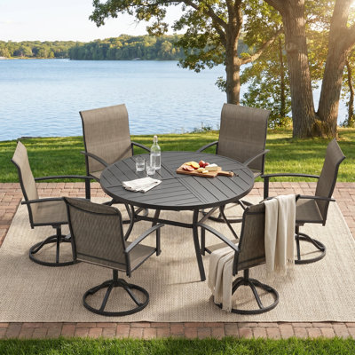 6-Person Outdoor Patio Dining Set With Swivel Chairs