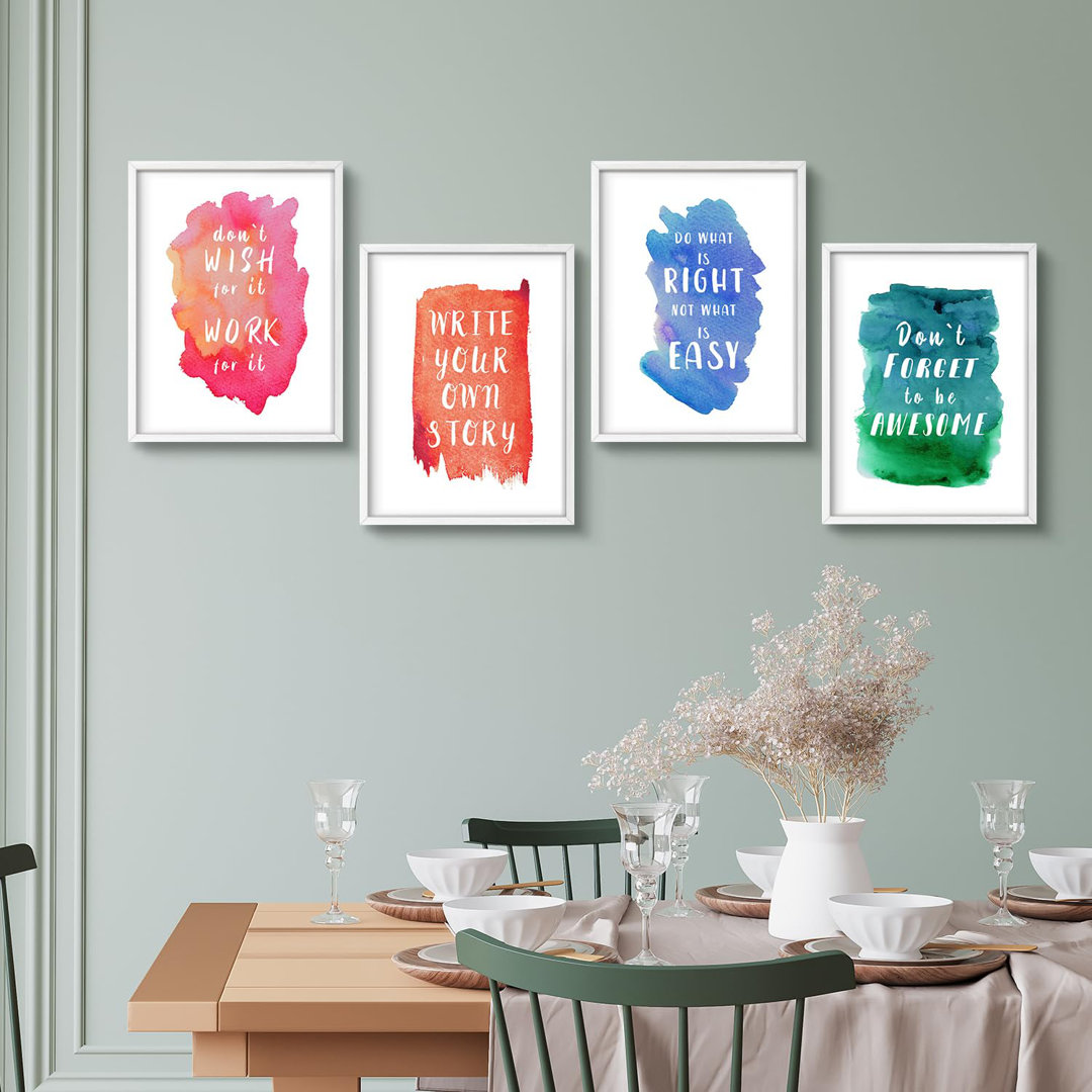 " Inspirational Quote Motivational Typography Modern Artwork Minimalist Wall Art Decor " 4 - Pieces SIGNLEADER Frame 