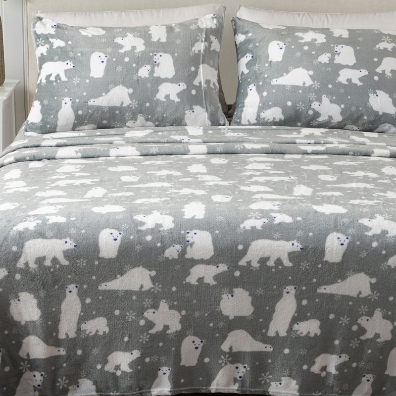 Ensembles de draps en velours ultra doux, Reine, Ours polaires gris