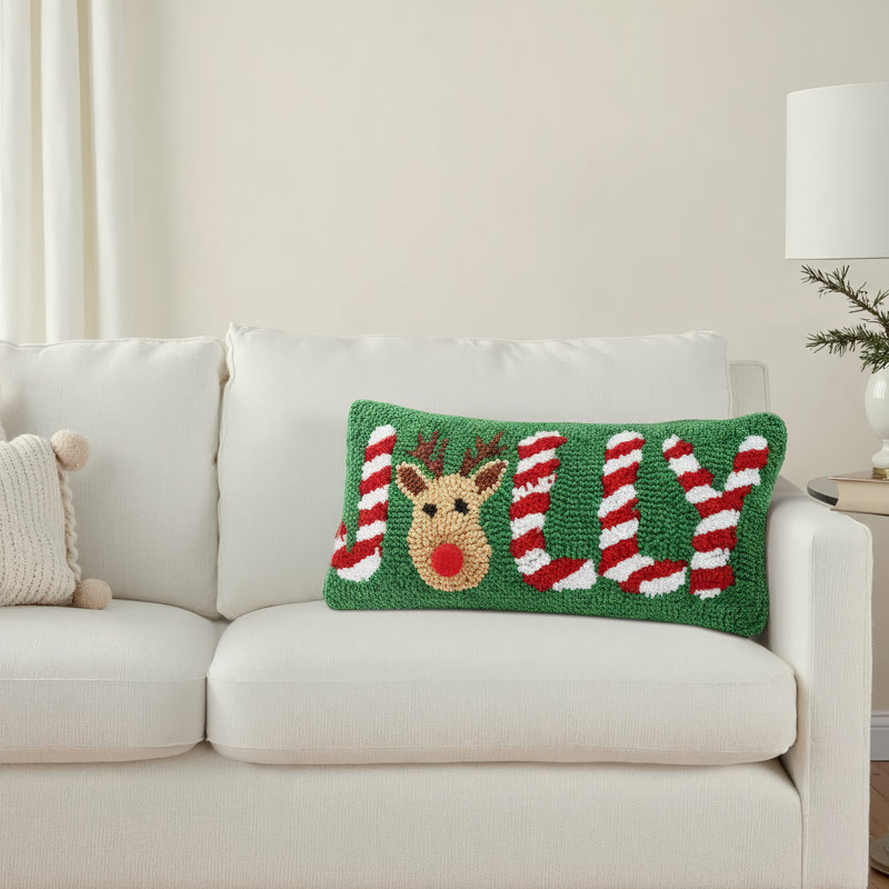  Jolly Deer Hooked Throw Pillow
