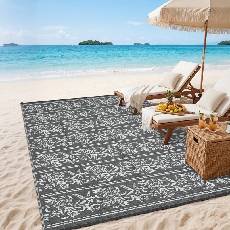 Area Rugs Waterproof Reversible Outdoor Rug UV & Mark Resistant Patio Carpet for RV, Camping, Picnic, Deck, Backyard, Gray