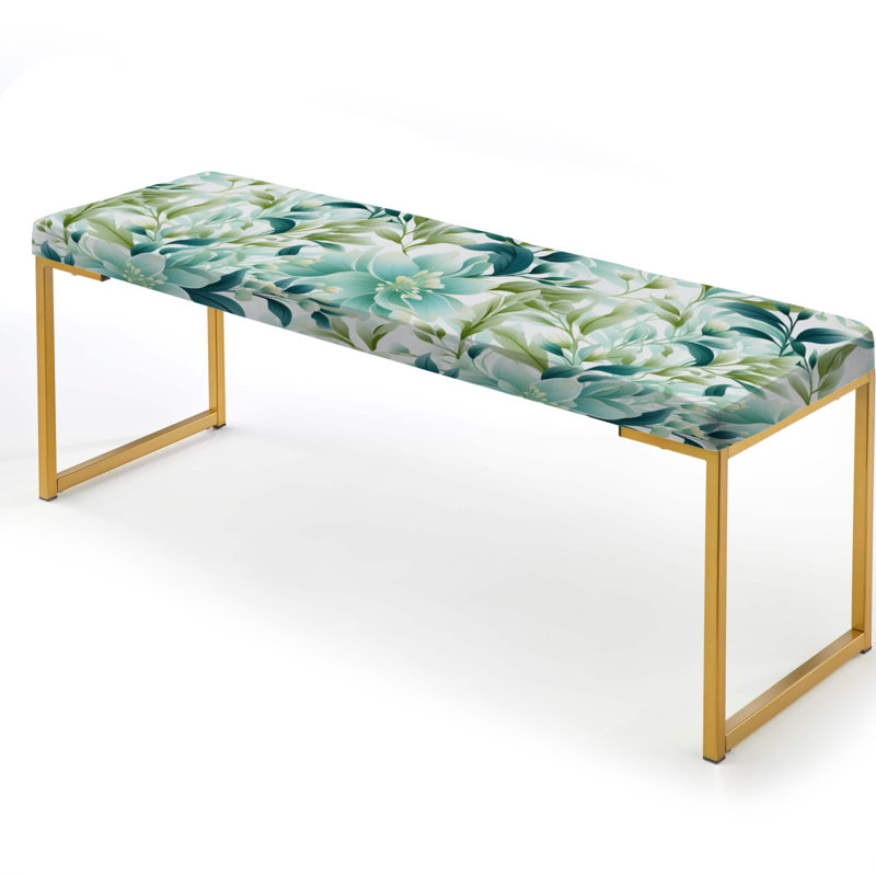 Oceanic Foliage Botanical Pattern V - Tropical Upholstered Gold Bench