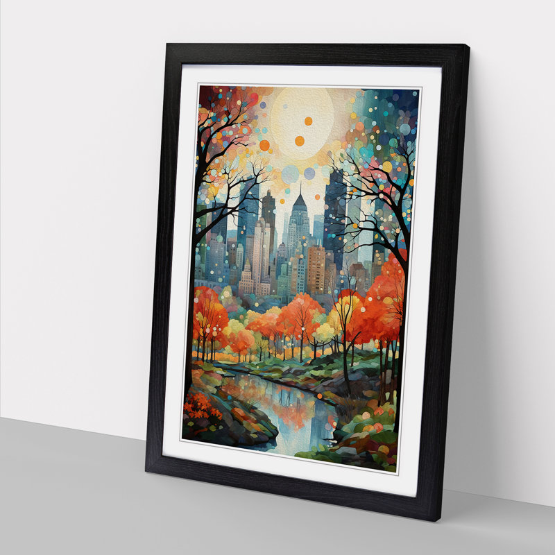 Central Park Neo-Plasticism - Single Picture Frame Print on Wood, 34cm H x 25cm W x 2cm D, Black Framed
