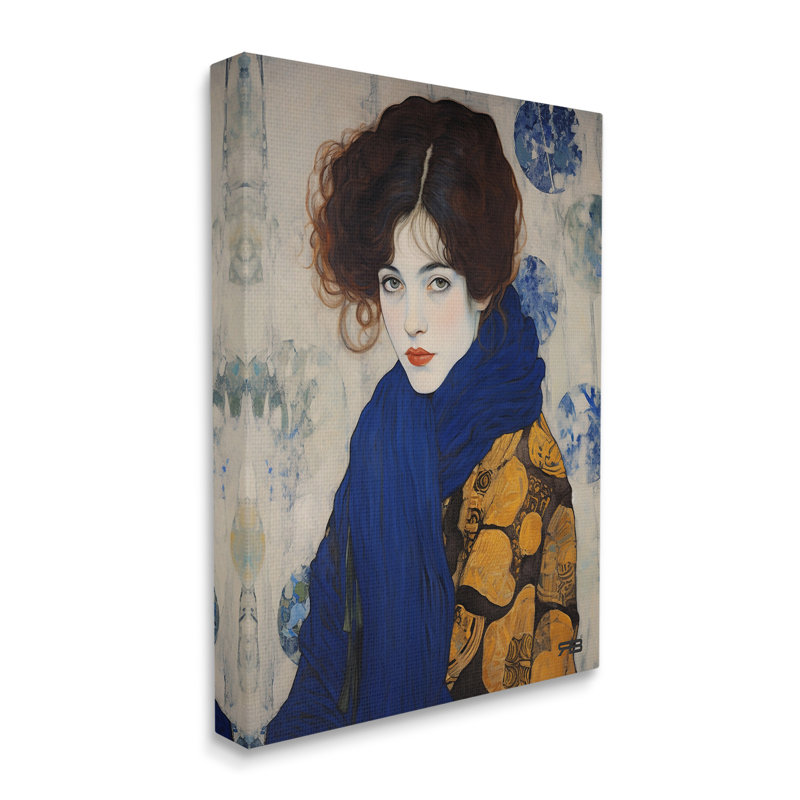 «Chic Woman Blue Scarf Canvas Wall Art Design» par Rb, H 48 po x l 36 po