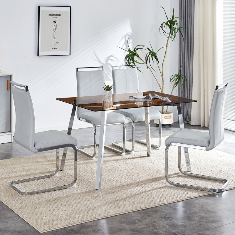 Eglina Glass Top Metal Base Dining Table