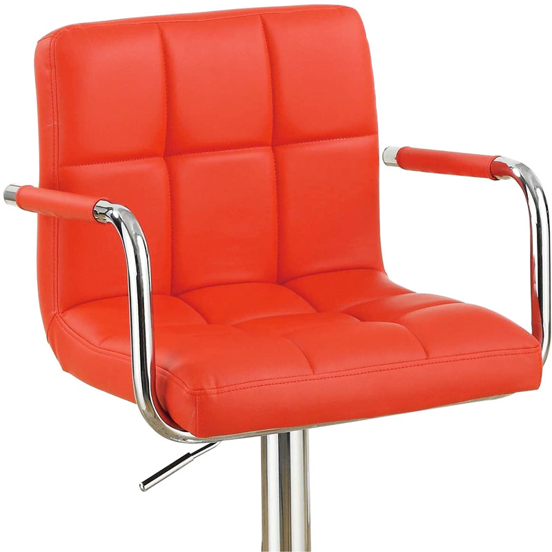 2 tabourets réglables rouges en similicuir pour îlot de cuisine et salle à manger avec dossier rembourré contemporain, de 2
