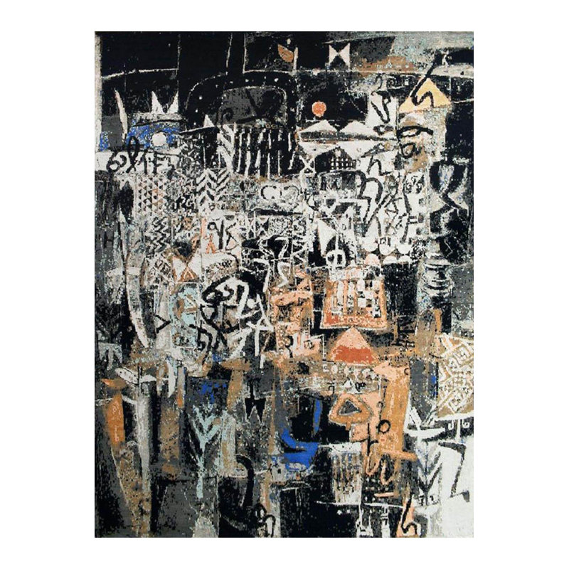 Tapis noir lavable à la machine à motif décoratif moderne de la collection Barcelona, Rectangle 3 pi 3 po x 4 pi 11 po