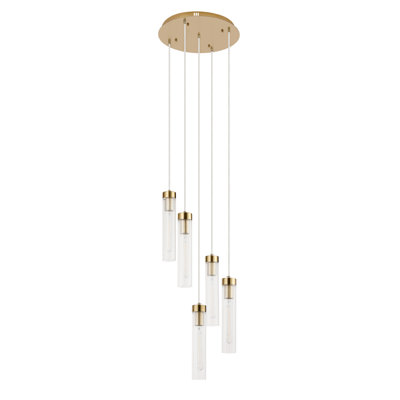 5-light Multi Cluster Cascade Ribbed Cylinder Glass Shades Beau Lustre Pendant Lamp