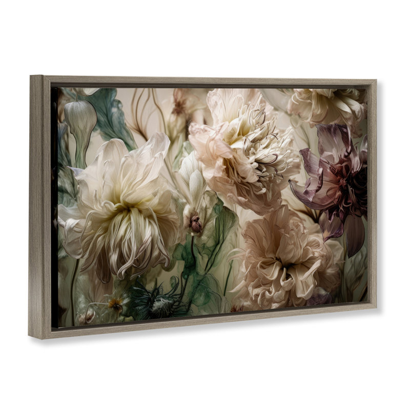  Toile flottante encadrée «Blush Toned Flowers» par Incado, H 17 po x l 25 po, Cadre flottant orme Montalcino