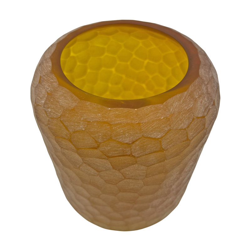 Vase en verre fabriqué à la main à motifs - vase décoratif décoratif texturé, ambre et mauve, H 7 po x l 7 po x P 6 po, Ambre