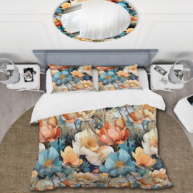 Ensemble de housse de couette Art Nouveau Botany Peonies Pattern, Housse de couette pour très grand lit et 2 très