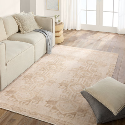 Vibe by Bungalow Rose Barine Medallion Tan/Cream Area Rug (18" Swatch)
