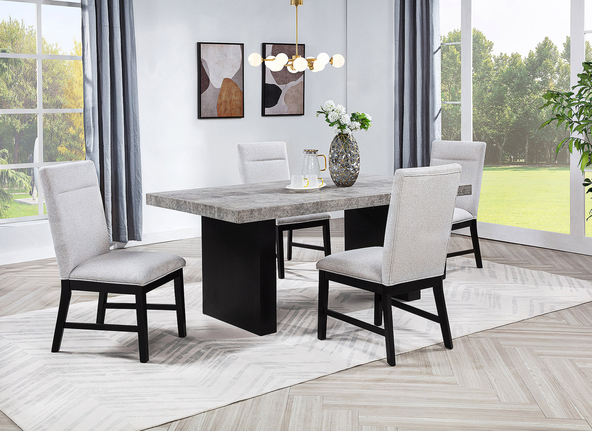 Hokku Designs 7pc Dining Set Weathered Grey Rectangular Table Dark ...