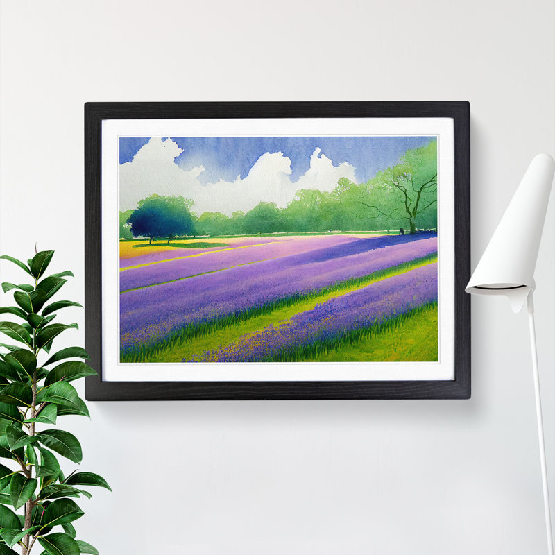 Serene Bluebell Field Vol.2 - Single Picture Frame Painting, 46cm H x 64cm W x 2cm D, Black 