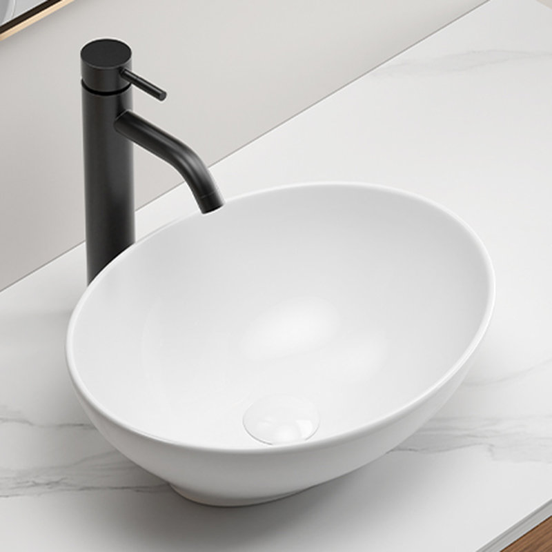 Lavabo 16 po x 13 po 5,5 po ovale en céramique blanche pour salle de bain - style élégant, matériau, surface de nettoyage lisse, simple mais élégant, utilisation à long terme, installation facile