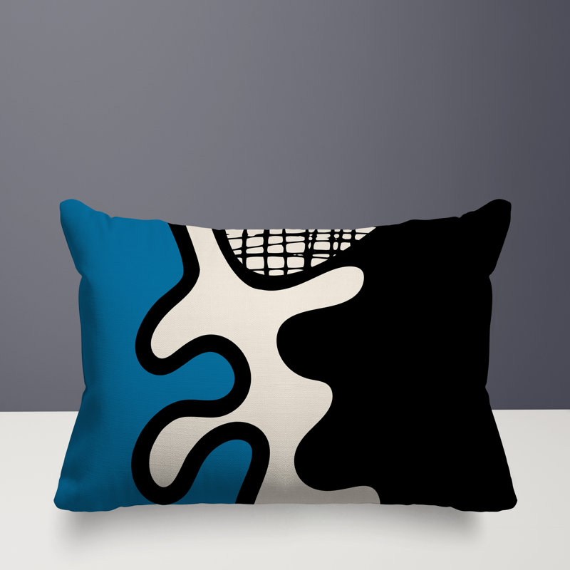 Oreiller rectangulaire réversible intérieur / extérieur Vido, H 18 po x l 25 po, Turquoise / noir / blanc cassé