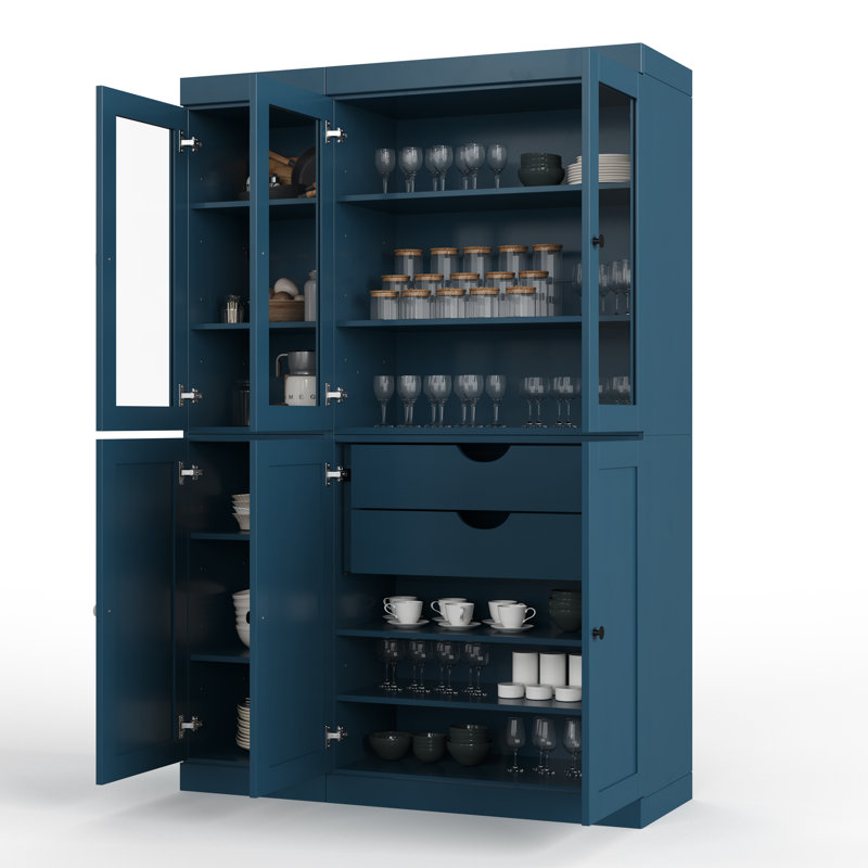 Garde-manger Palace 100% bois massif 48,5 po avec shaker, portes en verre transparent, 2 tiroirs et tablettes réglables Palace Imports